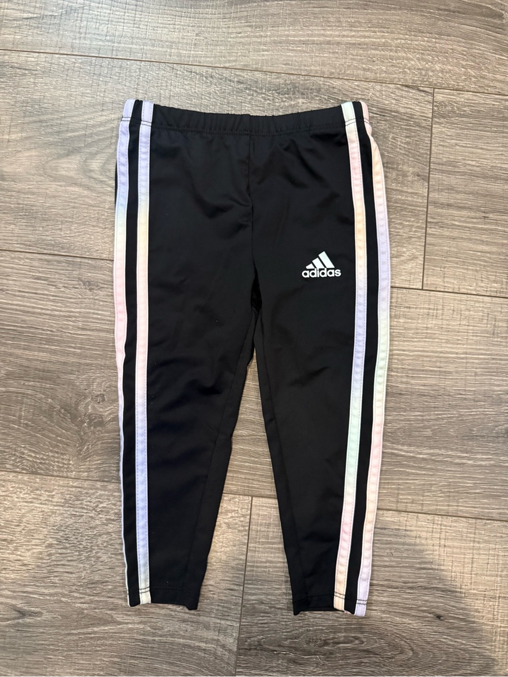 adidas Girls' rBlack Track Leggings with Pastel Side Stripes